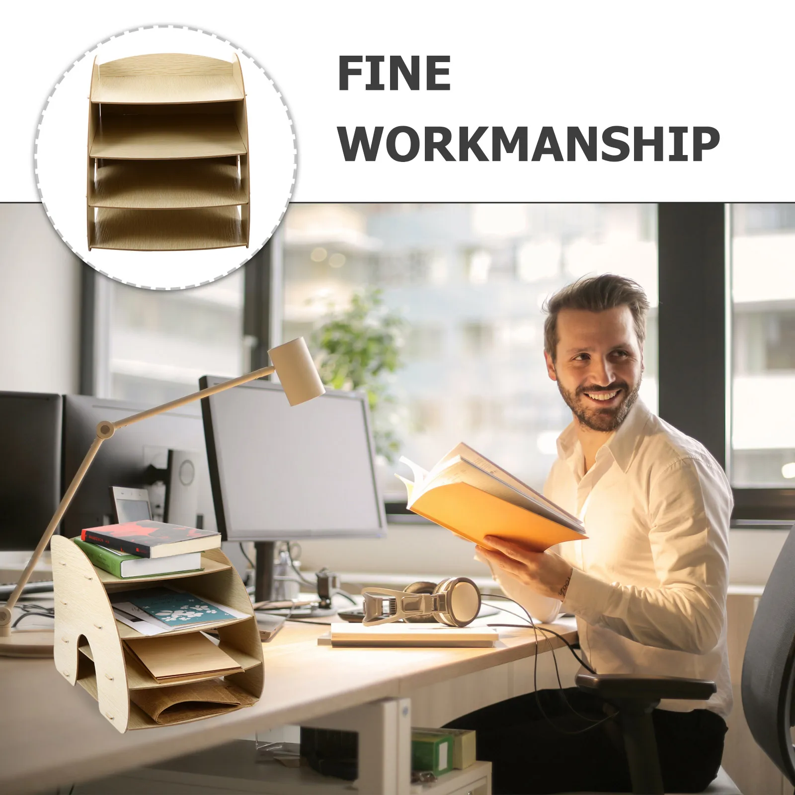 

Wooden Desk Organizer Storage Rack Multi-Layer Book Stand Office Supplies Paper File Organizer Desktop Cabinet for Home Office