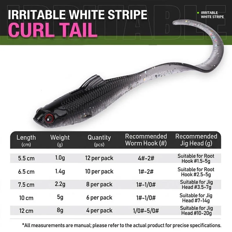 Curly Tail Grub Weichplastikköder für Barsch, Forelle & Panfish, Finesse Ribbon Tail Swimbait für Süßwasser-Angeln