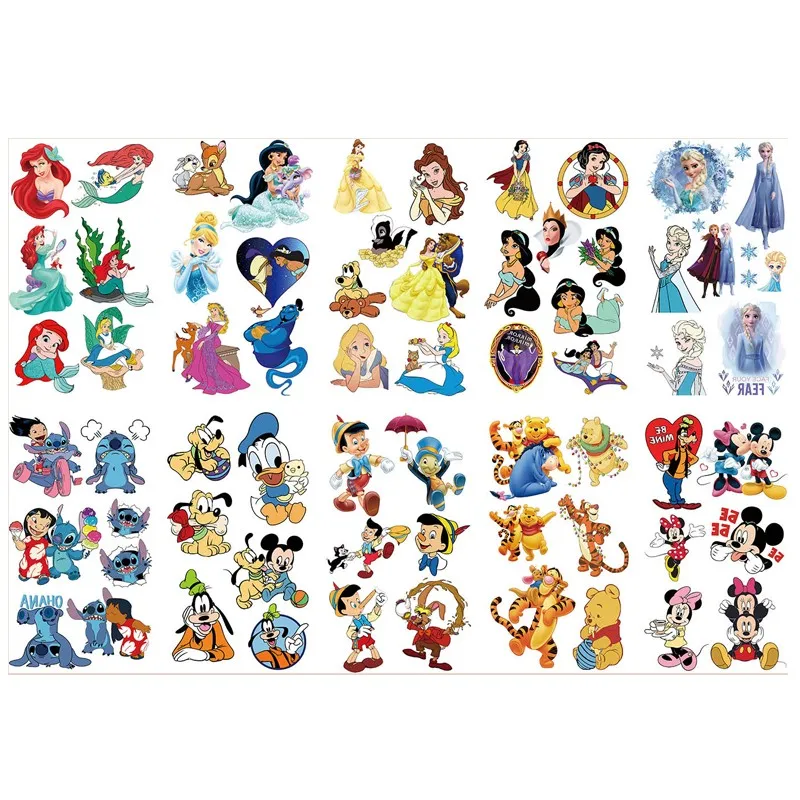 10Pcs Disney Princess Stitch Temporary Tattoo Stickers Cute Frozen Mickey Children Tattoo For Kids Funny Birthday Gift