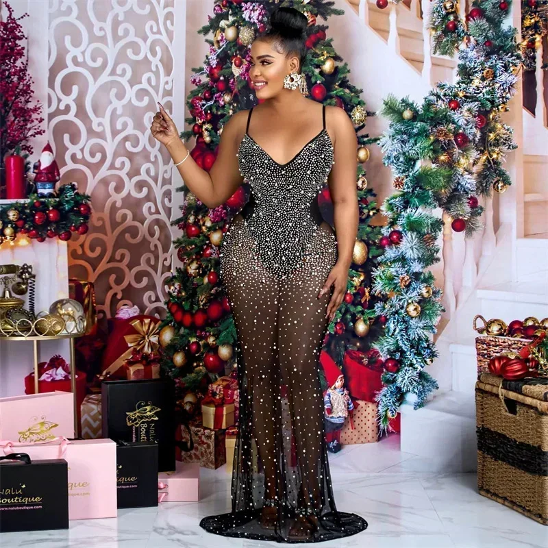 

GUWU горный хрусталь, сетчатое прозрачное платье на день рождения для женщин, роскошное блестящее сексуальное платье для ночного клуба, вечернее платье, вечерние платья