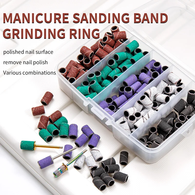 50/75/100/210pcs Grit Nail Sanding Bands With Mandrel Nail Drill Bits Pedicure Tools Gel Polish Remove Grinder Band 80#120#180#