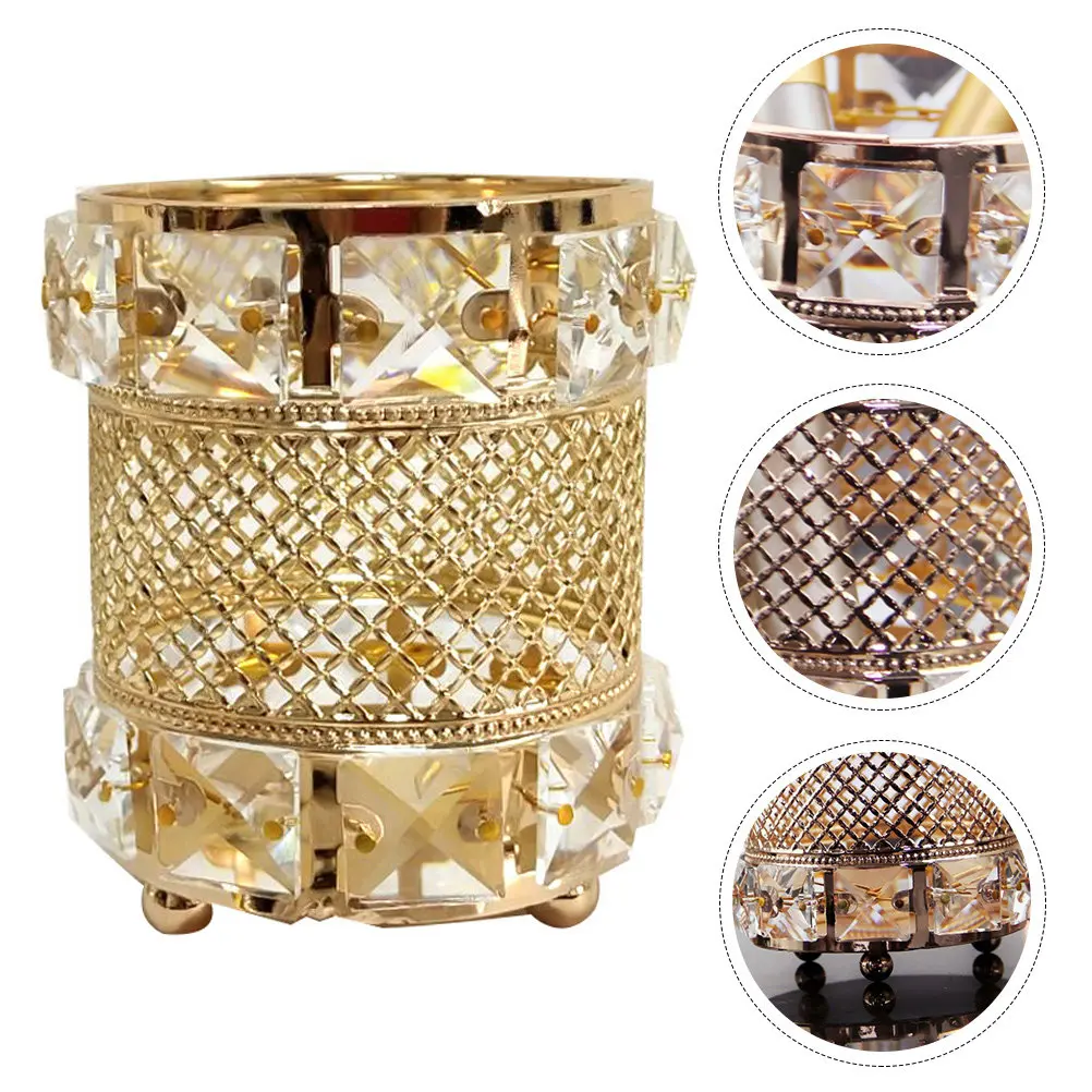 

1Pcs Exquisite Textured Crystal Storage Container for Pencils Pens Brushes Desktop Sundries Holder Golden Decorative