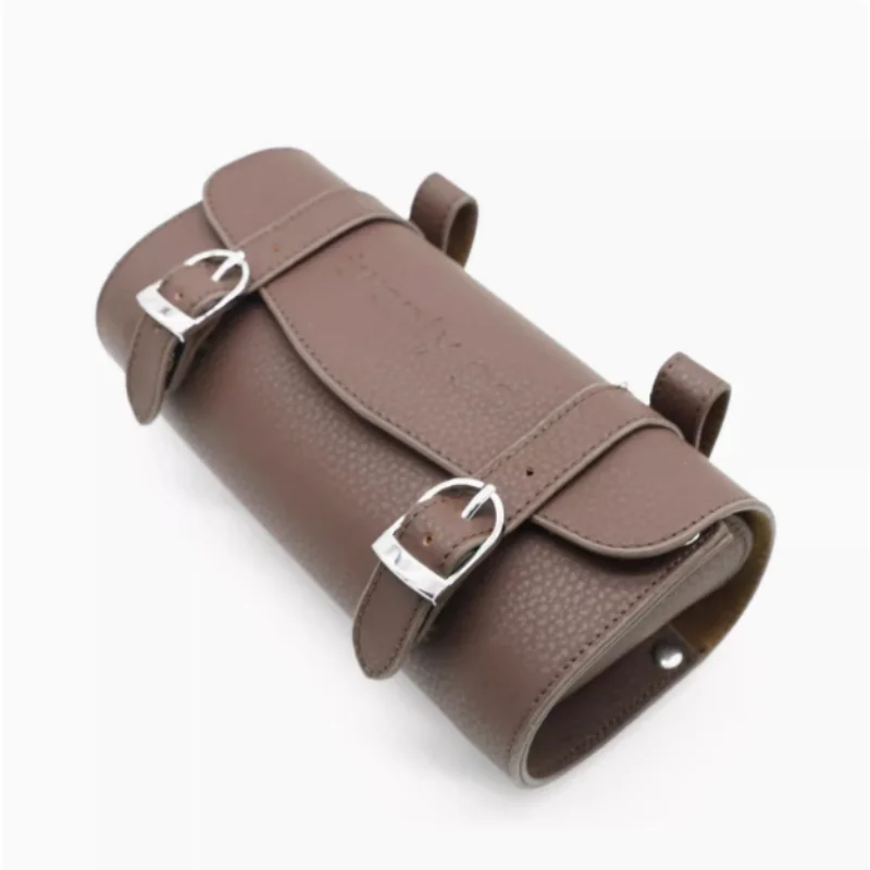 Authentic retro bicycle saddle bag front bag brown PU leather bag scooter available.