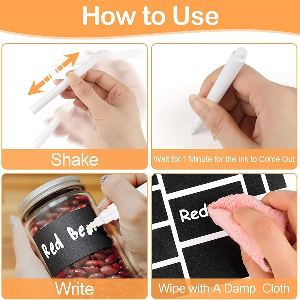273Pcs Labels for Jars, Waterproof Reusable Chalkboard Labels for Food Containers, Bottles, Blackboard Stickers with 1 Erasable