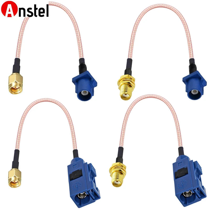 Cabo Pigtail Azul SMA Macho/Fêmea para Fakra C Macho/Fêmea RG316 Adaptador Coaxial RF para Navegação GPS Veicular e Rádio Estéreo Automotivo