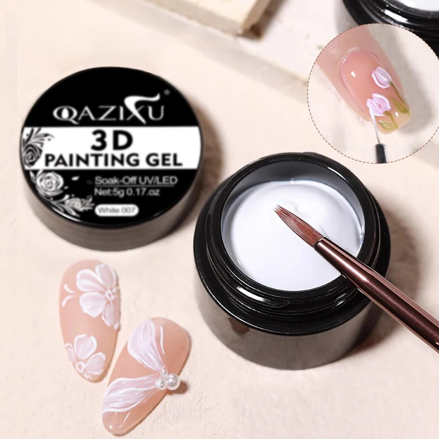 QAZIXU 1/2 Uds Gel de pintura 3D esmalte de uñas de Gel blanco y negro Gel de moldeo sólido semipermanente para decoración de uñas DIY tallado moldeador