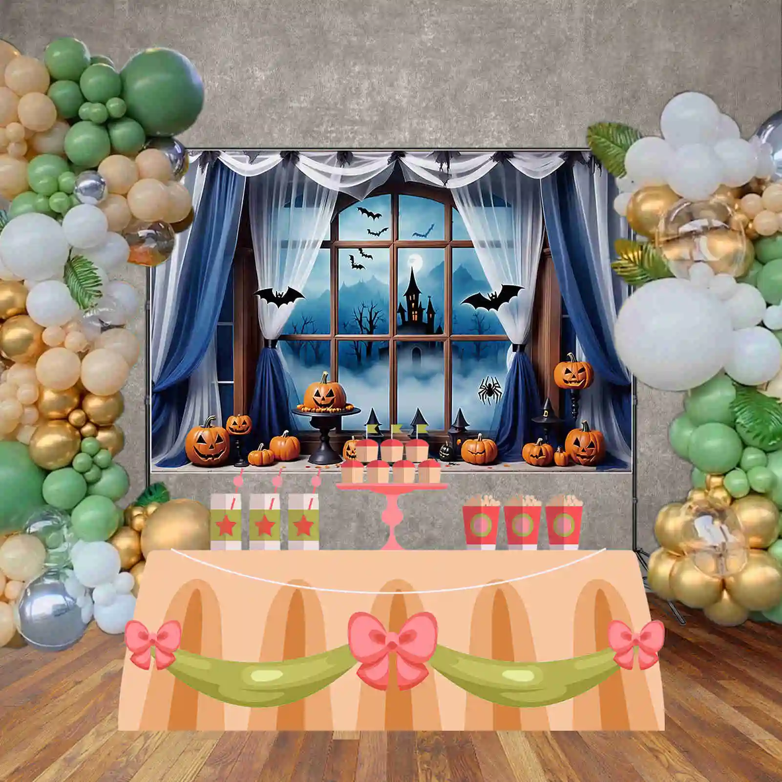 MOON.QG Halloween 2025 Backdrops Bat Mountain Castle Pumpkin Spider Background Custom Party Decorations Photography Accessories