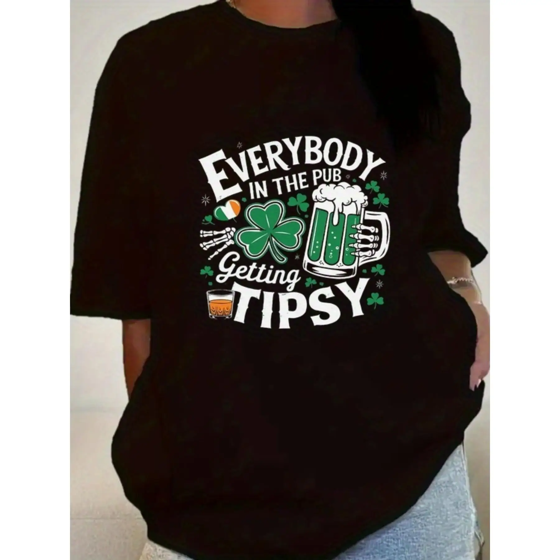 

Funny St Patrick’s Day T-Shirt Women’s Pub Crawl Party Tee Clover Beer Print S-3XL Casual Oversized Streetwear 2025 New