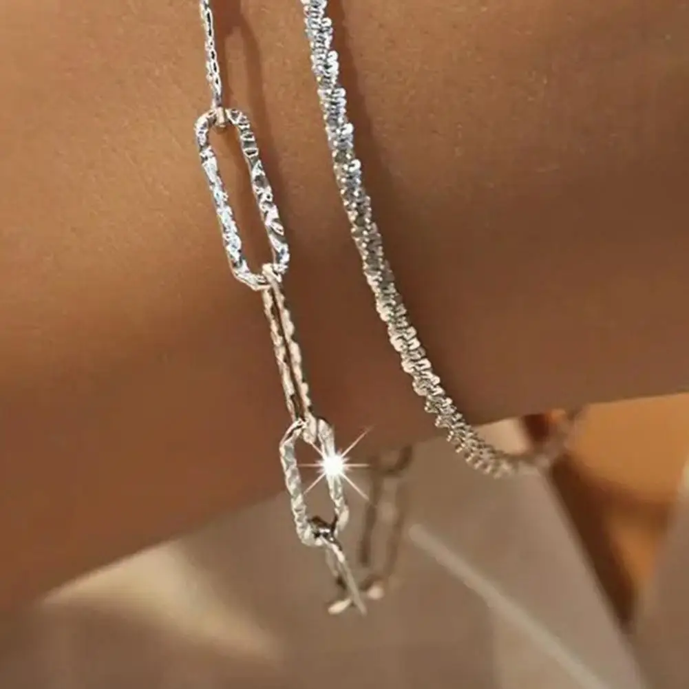 Stackable Jewelry 4 Pcs Women Jewelry Set Double-layered Necklace Bracelet Hollow Out Chain Adjustable Length for Banquet