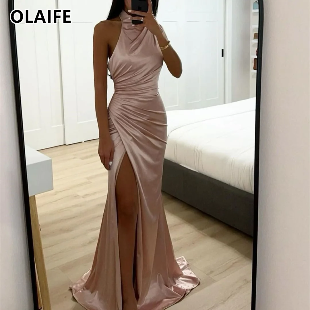 Halter Mermaid Prom Dresses Tight Waist Dusty Rose vestidos para eventos especiales فساتين للمناسبات الرسمية vestidos de gala