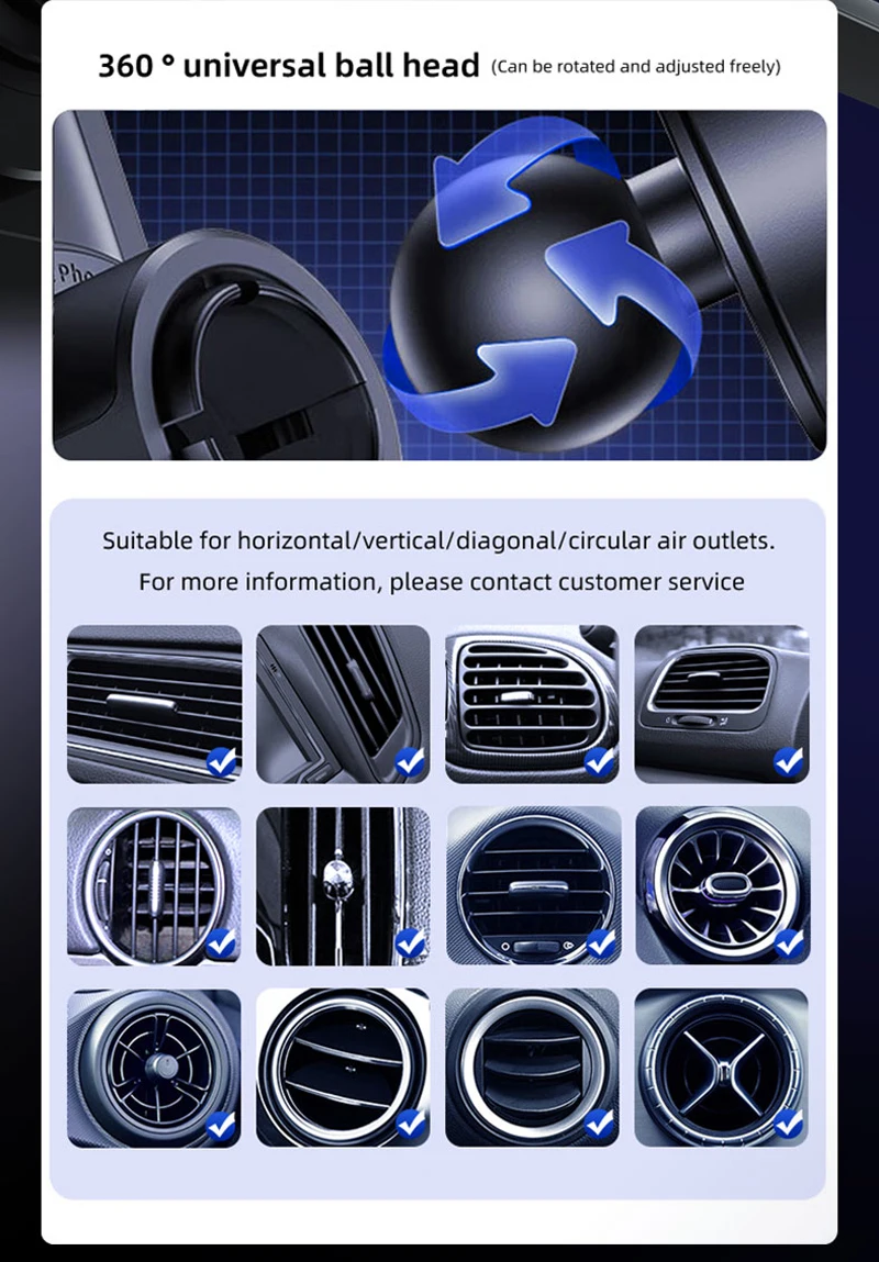 Auto-Sensing Qi Fast Wireless Charger Autotelefonhalter Halterung One-Touch Release & Rotation Drehbarer USB-Anschluss für iPhone Android – Detail 11
