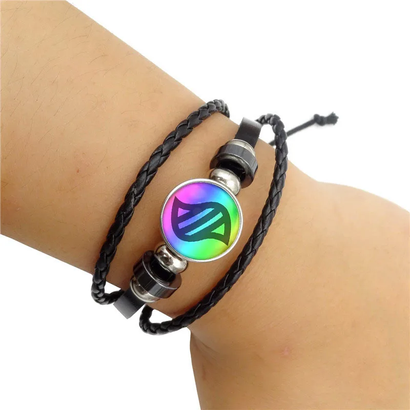 Anime Mega Stone Poke Snap Weave pulsera de cuero cabujón de cristal brazalete ajustable joyería para mujeres niños regalo