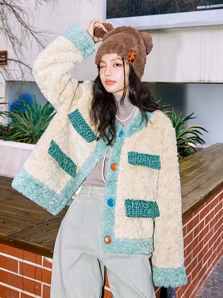 

Женские пальто из искусственного меха, зимние теплые маленькие ароматные нежные универсальные модные куртки, ленивый ветер, лоскутные женские топы в консервативном стиле, новые