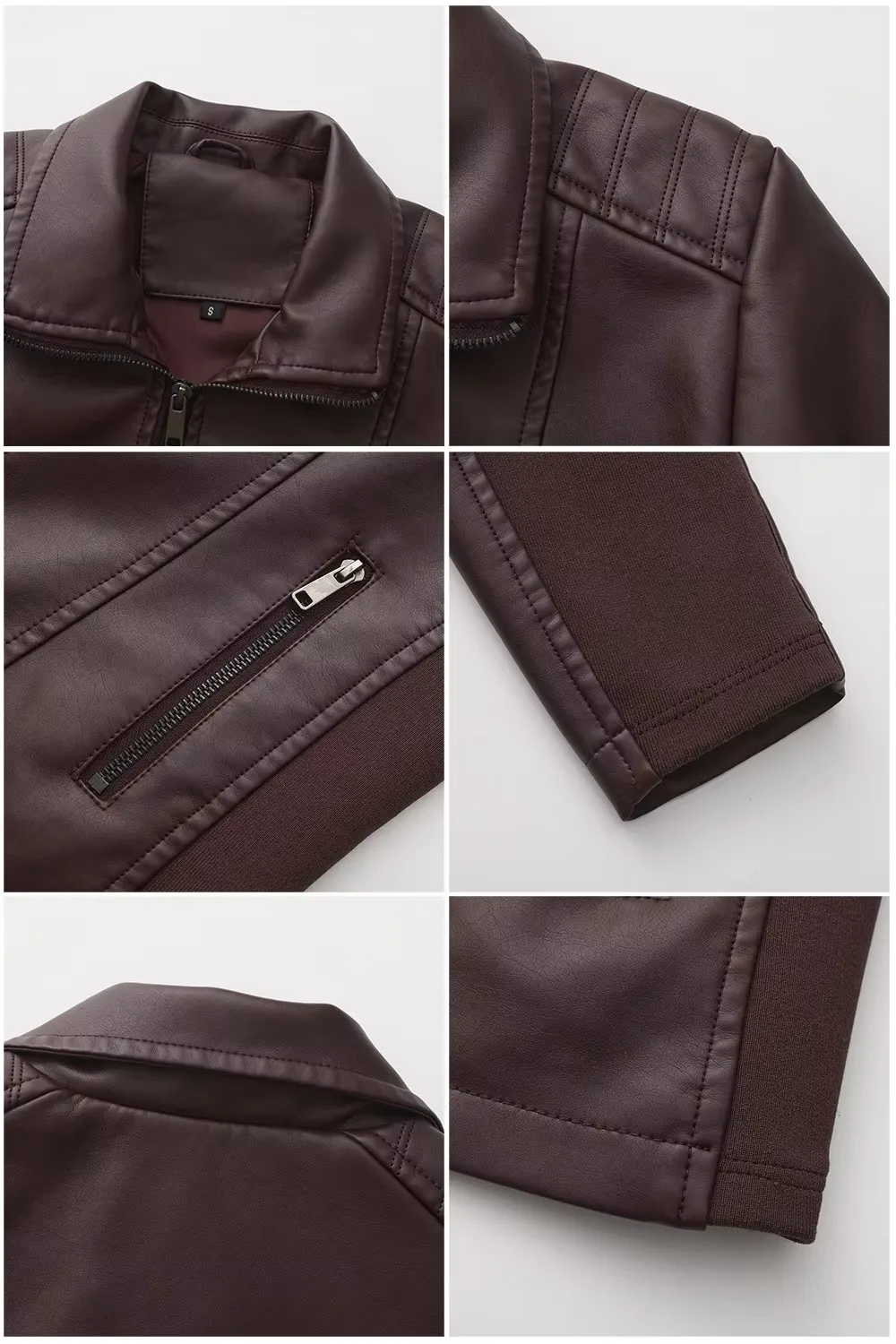 الخريف المرأة سترة بولي يوريثان، أسود أحمر موضة المسامير تصميم نحيف كم طويل معطف جلد غير رسمي S-XXL