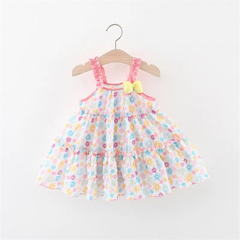 Summer New Little Flower Baby Girl Strap Dress Sweet Pastoral Style Children\'s Sleeveless Clothes (0-3 Years Old)