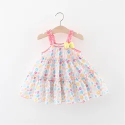 Summer New Little Flower Baby Girl Strap Dress Sweet Pastoral Style Children's Sleeveless Clothes (0-3 Years Old)