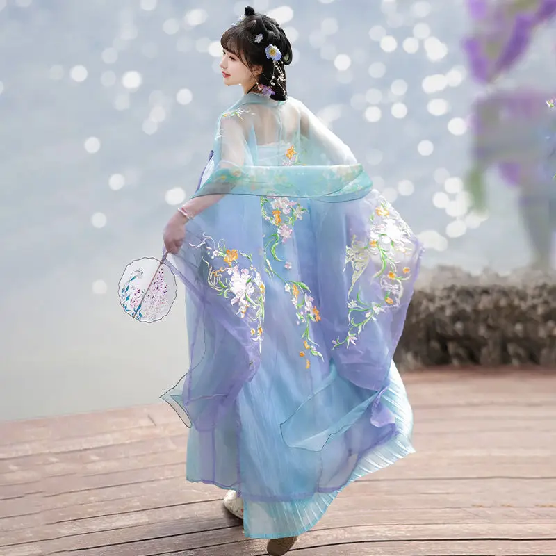 

New Hezi skirt with large sleeves full set embroidery super immortal ancient style spring summer chest length Hanfu