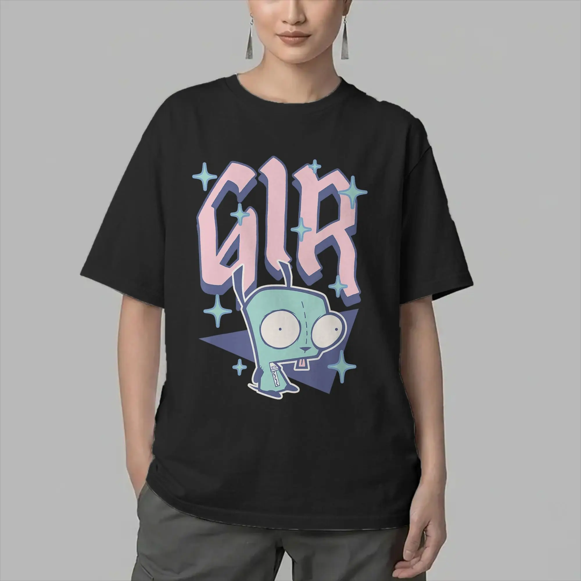 Cartoon Invaders Zim Gir T Shirt for Men 100% Cotton Vintage T-Shirts O Neck  Tees Short Sleeve Tops Plus Size