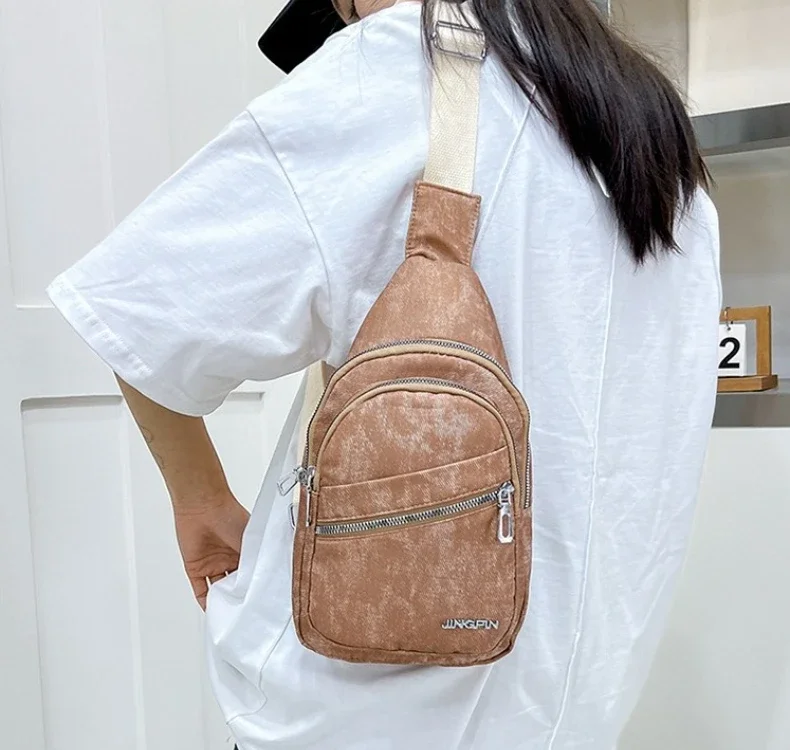 Koreanische Version Vielseitige Weiche Leder-Brusttasche für Herren Große Kapazität Reise-Umhängetasche für Damen Rucksack – Detail 3