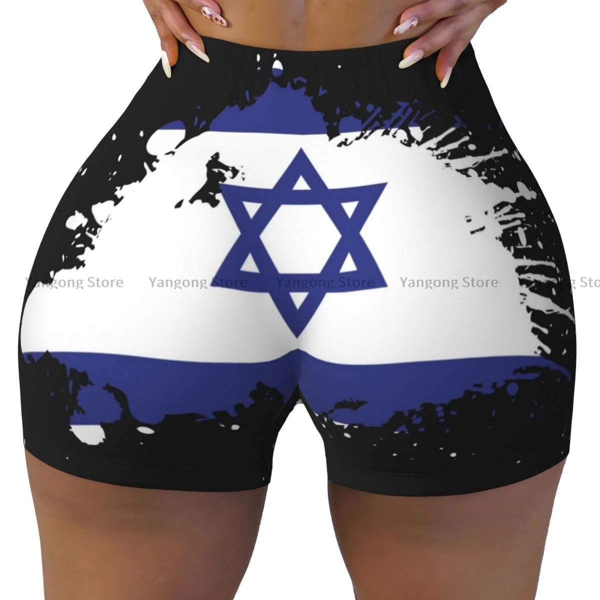 Spandex Yoga Shorts for Women Grunge Israel Flag Workout Booty Shorts