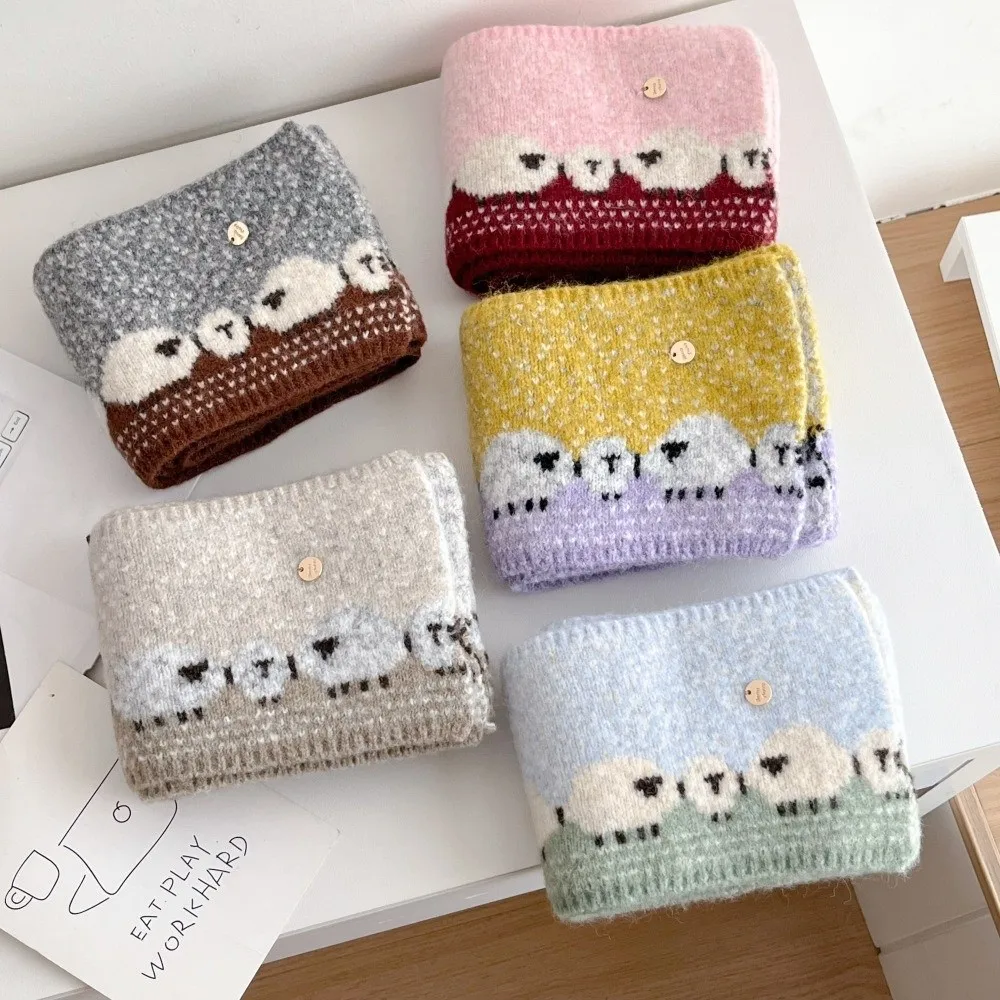 Fashion Cute Sheep Printed Knitted Scarf Windproof Cold Proof Warm Shawl Soft Neck Warmer Winter