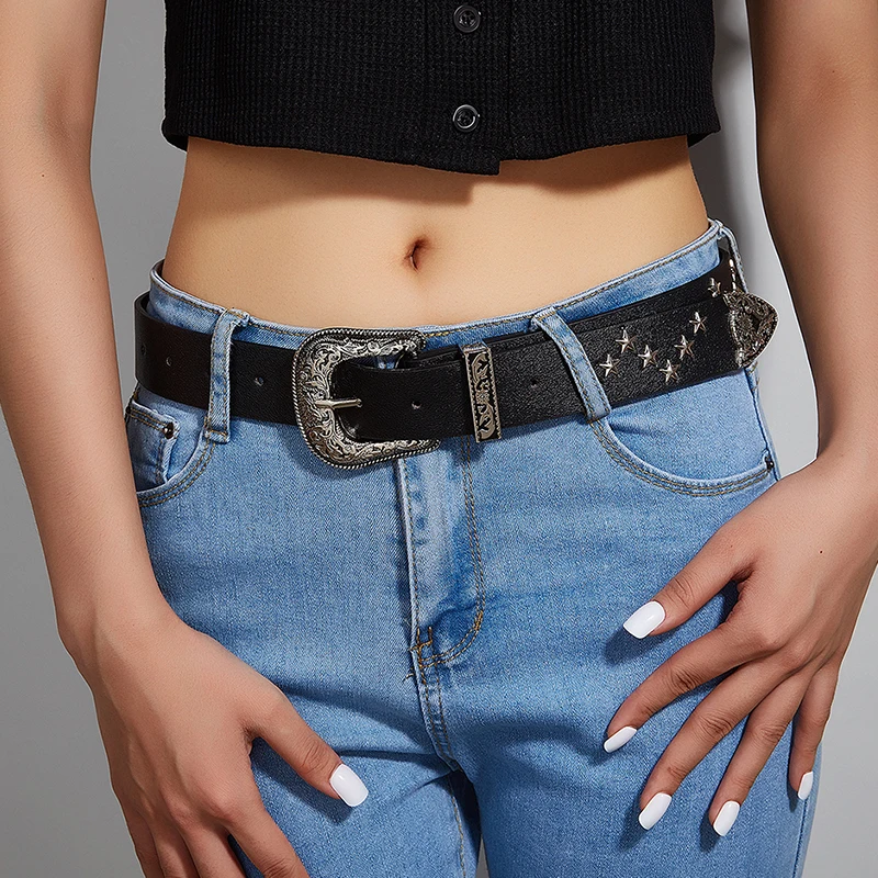 Vintage Star Rivet Belts Y2k Metal Buckle Punk Rock Belt Gothic Pu Waistband Belt Women Men Jeans Pants Decor Accessories