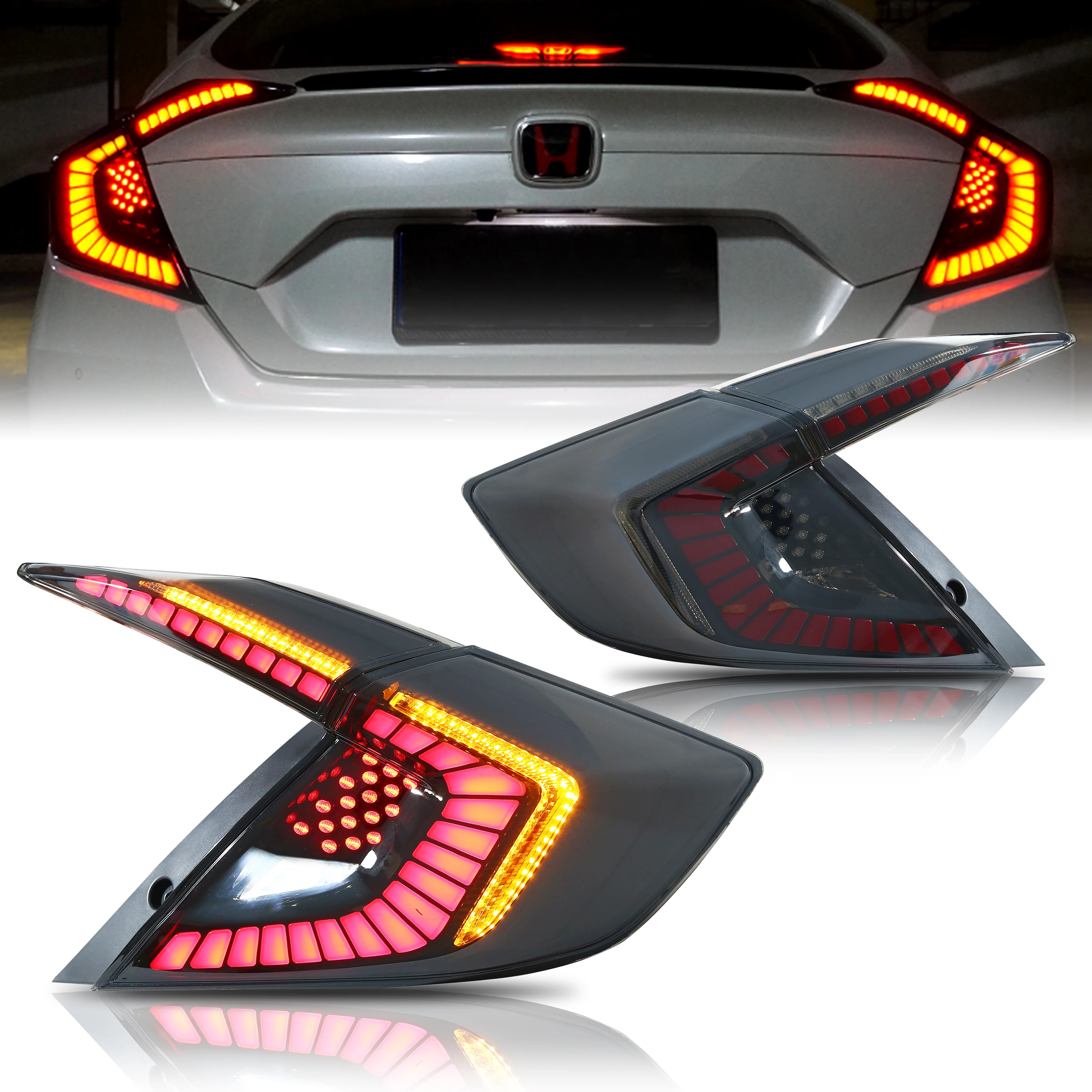 LED Tail Lights for Honda Civic 10Th Gen 2016-2021 DRL Start Up Animation Rear Lamp Assembly