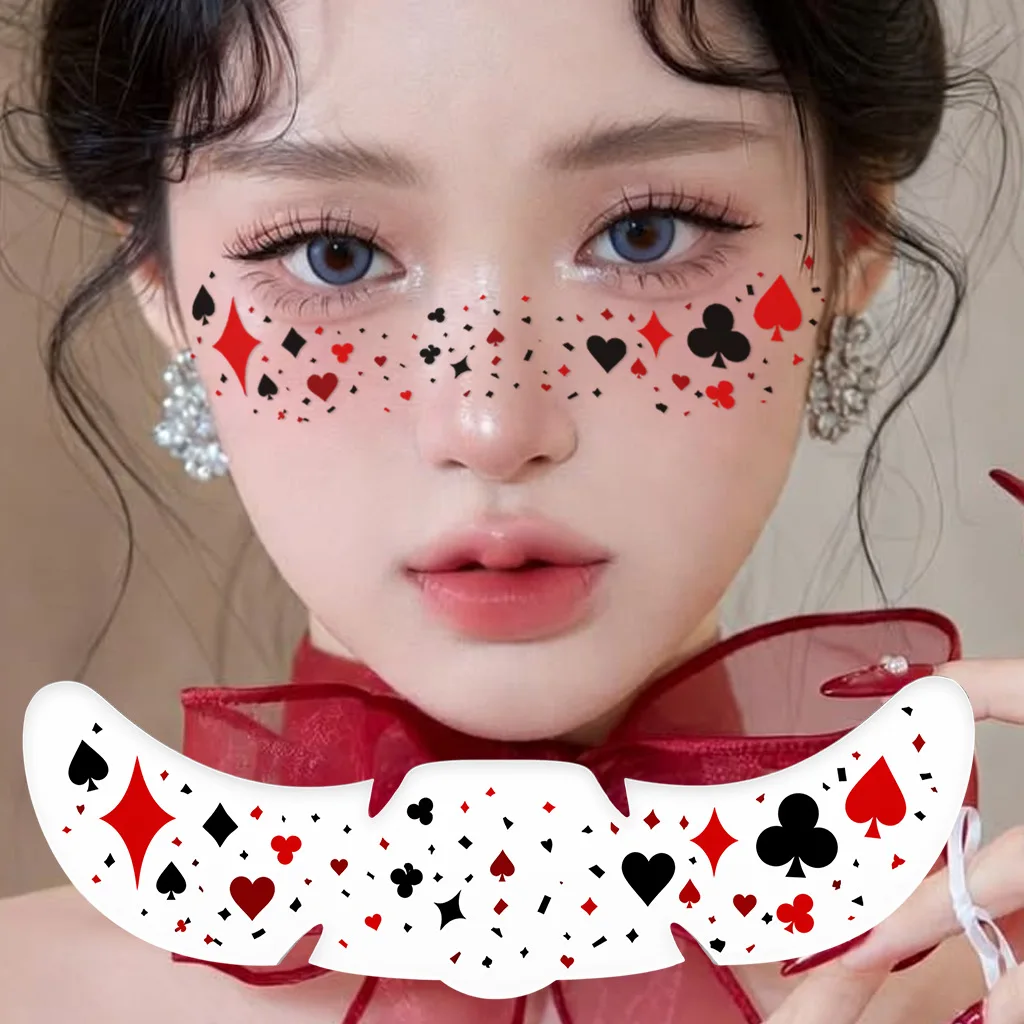 

Laser Foil Freckle Poker Waterproof Sweat Resistant Water Transfer Tattoo Face Stickers Premium Party Festival Makeup