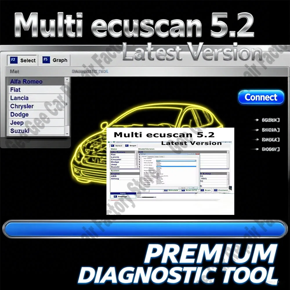 Multiecuscan V5.2 for European Models OBD2 Scanner Maintenance Software Work for ELM327 Flat Adapter Registered Unlimited Keygen