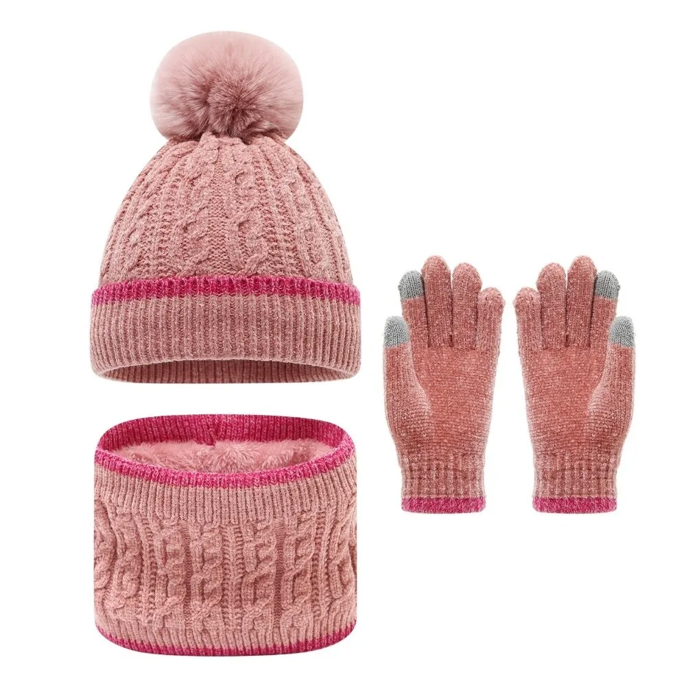 Thick Thicken Knitted Hat Set Windproof Winter Hat Scarf Gloves Three Piece Set Knitted Toddler Winter Hat For Children