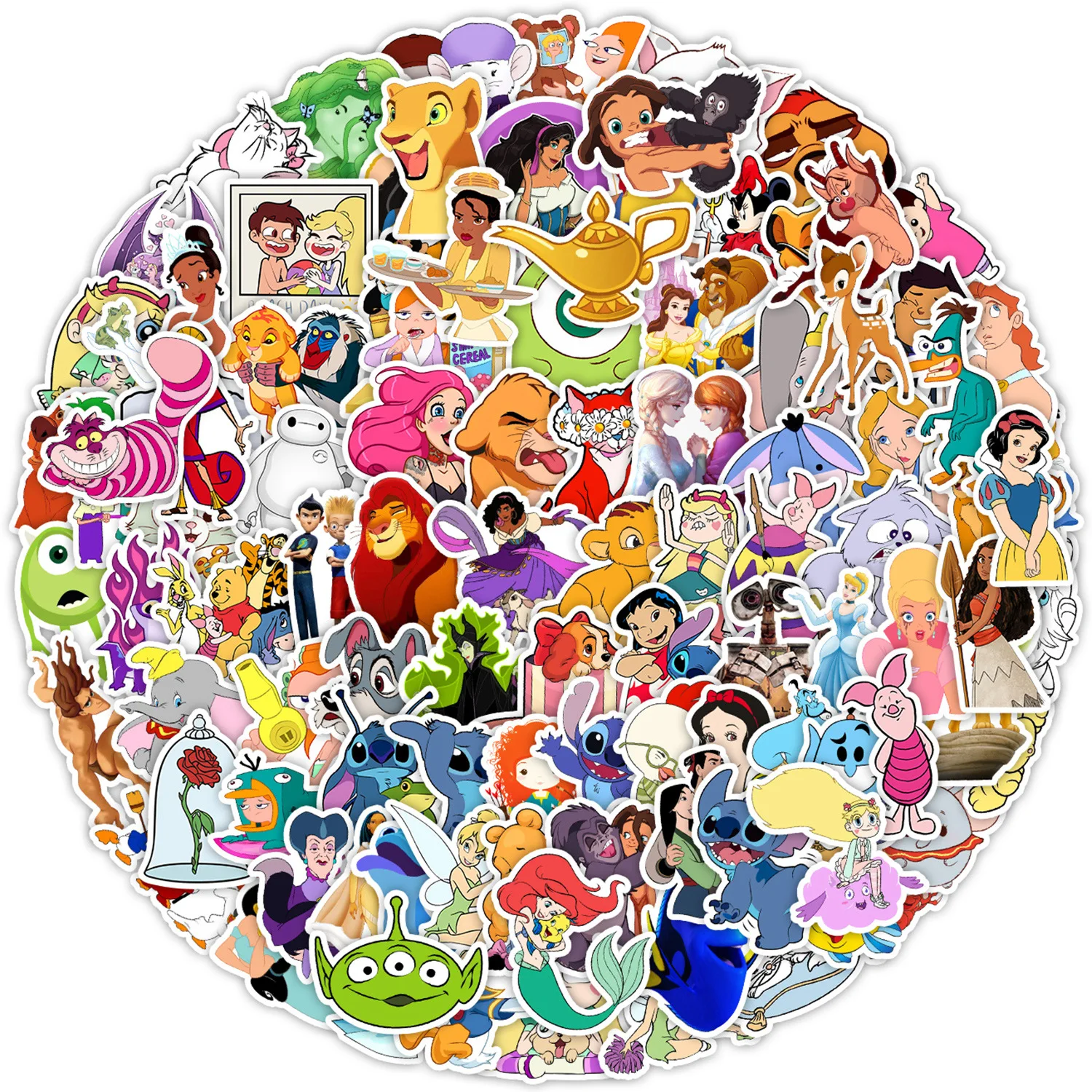 100PCS Disney Cartoon Characters Collection Stickers Decoration DIY Phone Notebook Suitcase Laptop Fridge Graffiti Sticker