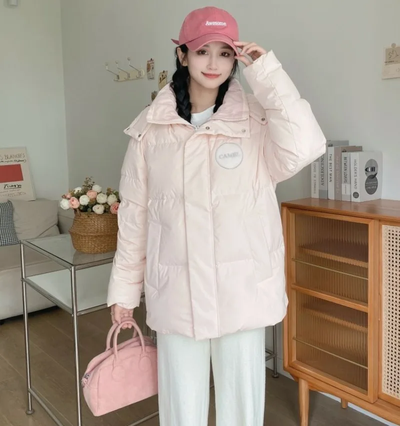 

Зимнее толстое хлопковое стеганое пальто ярких цветов, теплый пуховик с капюшоном, короткая свободная куртка-пуховик для женщин