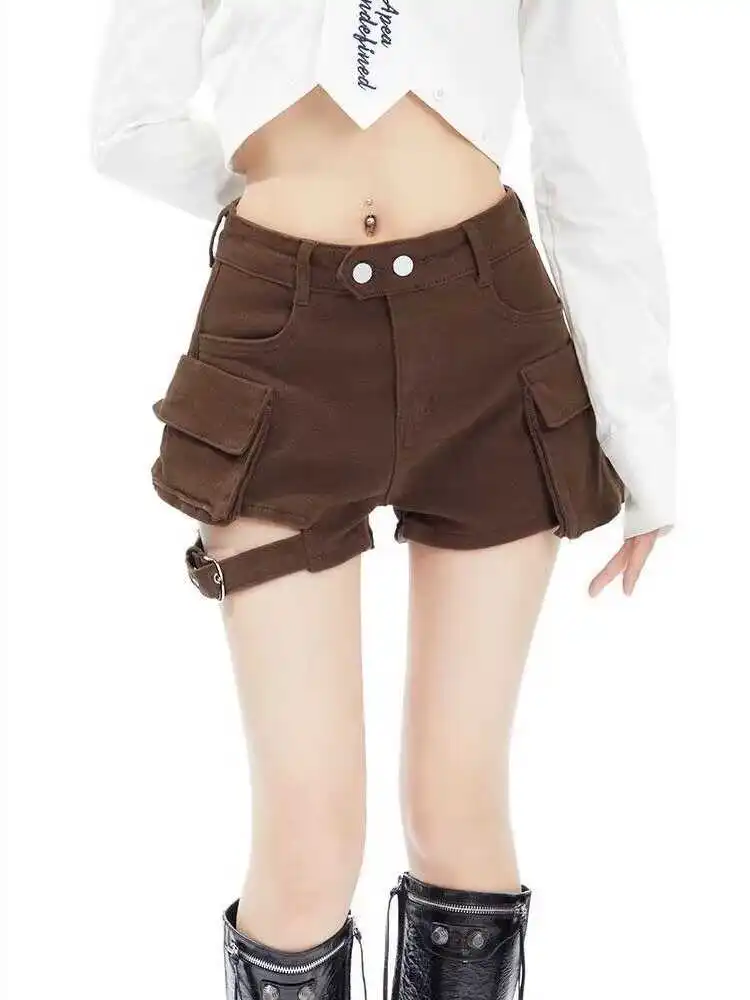 

Retro American Hot Girl High Waist Denim Shorts Women's Summer New Irregular Knot Pants Foot Pocket Workwear Shorts