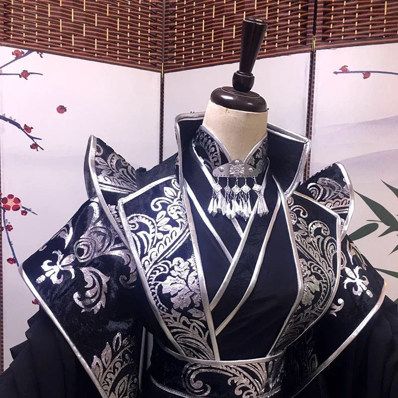 Maßgeschneidertes Vintage-Kaiser- und König-Cosplay-Kostüm für Männer, übergroße chinesische traditionelle Hanfu-Schwarz-Sets, große Größe 5XL für Männer