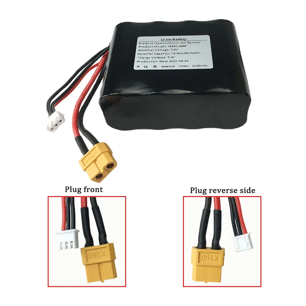 7.4V 12.8Ah  2S4P 8.4V High Capacity UAV Rechargeable Li-ion Battery for Various RC Airplane Quadrotor XH2.54-3P XT60