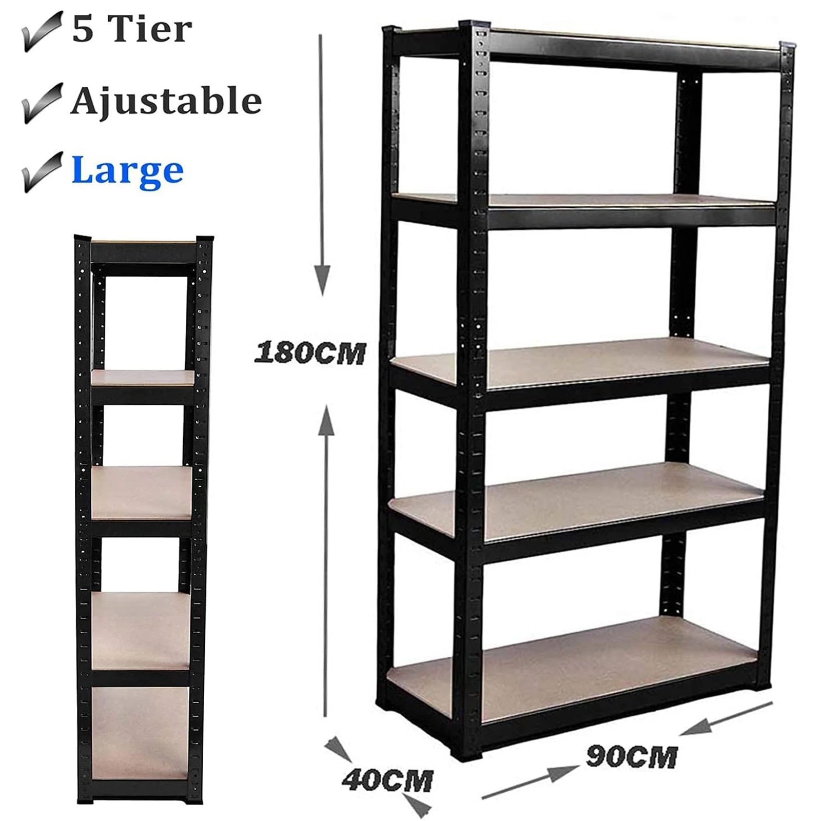 180cm/70.8" Garage Shelving Heavy Duty Garage Storage Shelves Load 1929Lbs, Wide Heavy Duty Shelving, Adjustable 5-Tier Metal