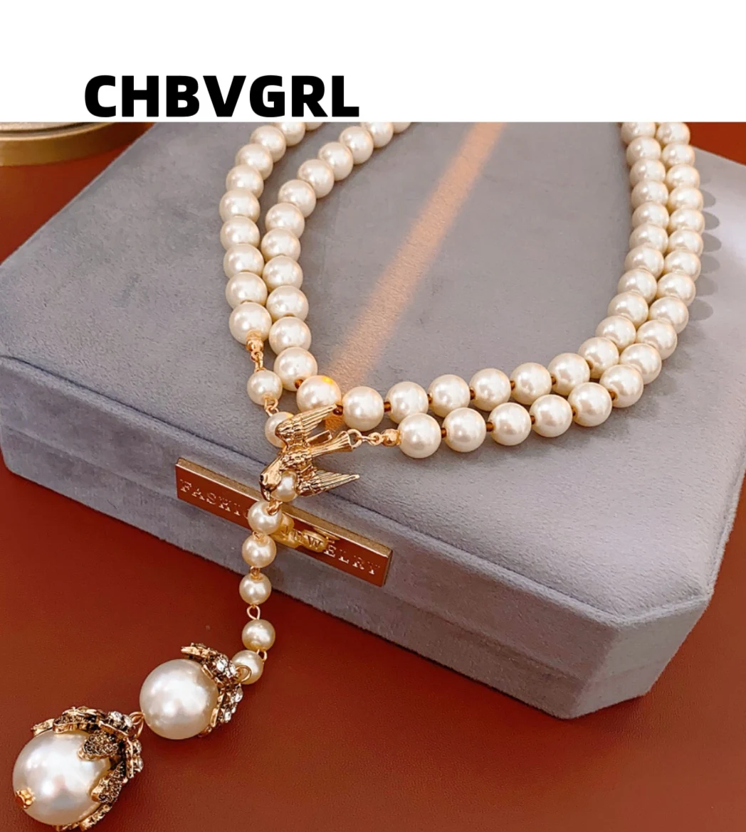 

High-end design sense flower pearl necklace French retro luxurious adjustable collar chain versatile necklace for women