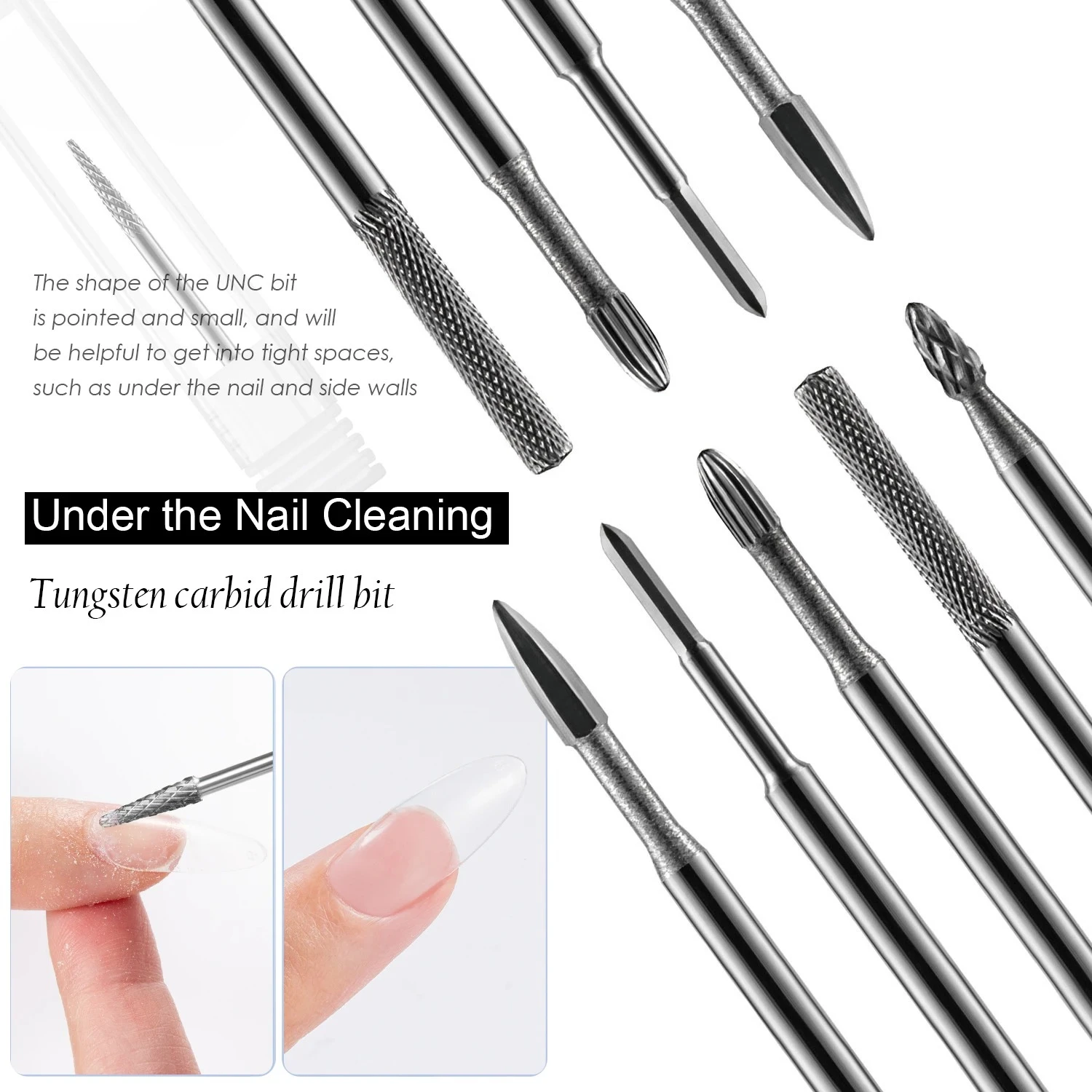 

Under the Nail Cleaning Bits Tungsten Carbide Nail Drill Bits Nail Electric Files Tools Milling Cutter for Manicure Pro Efile