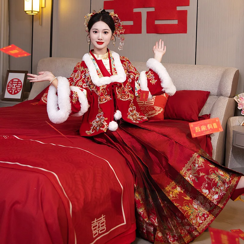 

Ming Xiuhe Dress Horse-Face Skirt Improved Hanfu Engagement Toast Dress Red Suit Spring Chinese Style Wedding Clothes