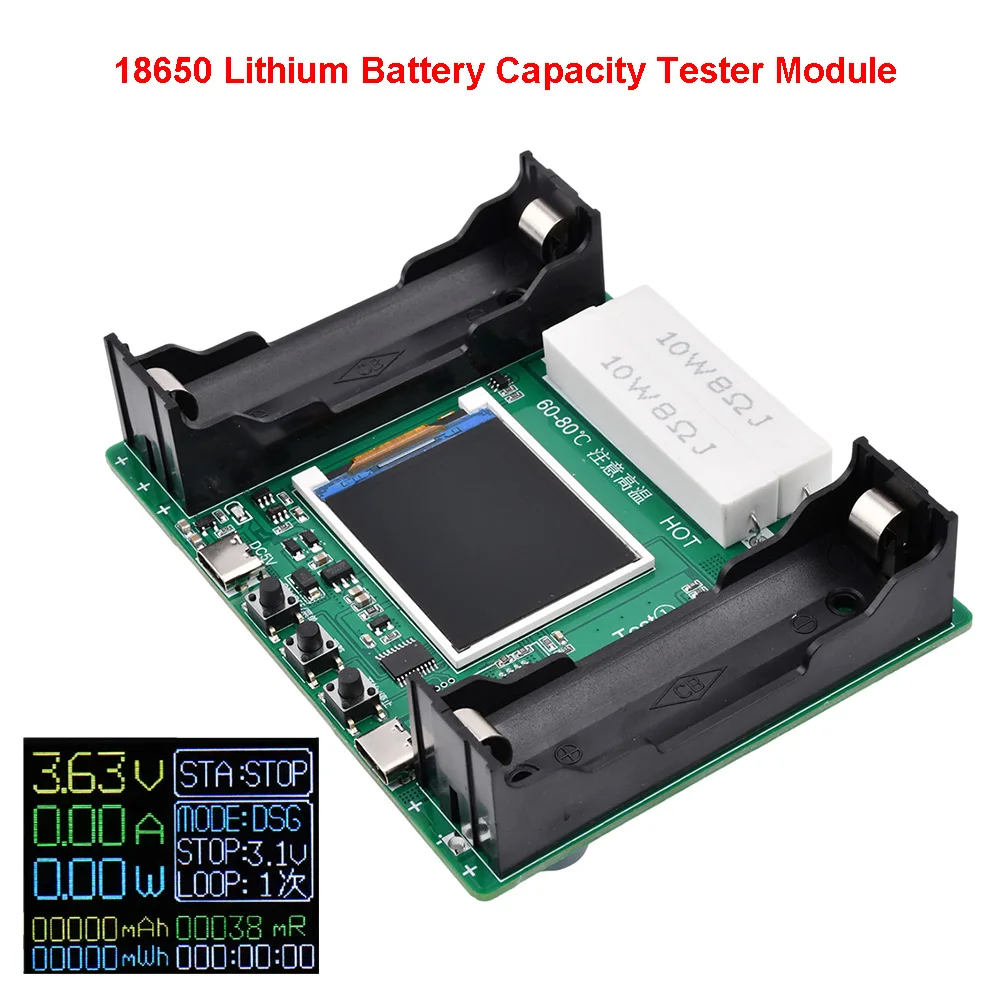 18650 Lithium Battery Capacity Tester Module MAh MWh Digital Battery Power Detector Module 18650 Battery Tester Type-C