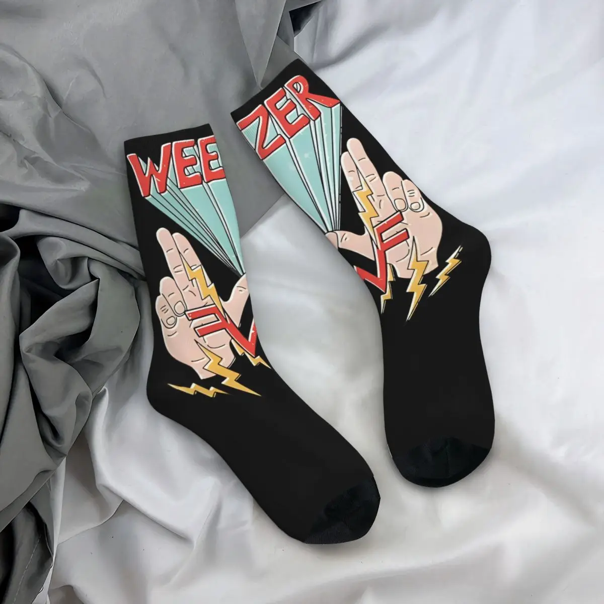 Crazy Design Weezer Rock Music Band Calcetines de fútbol Calcetines de tubo medio de poliéster para unisex