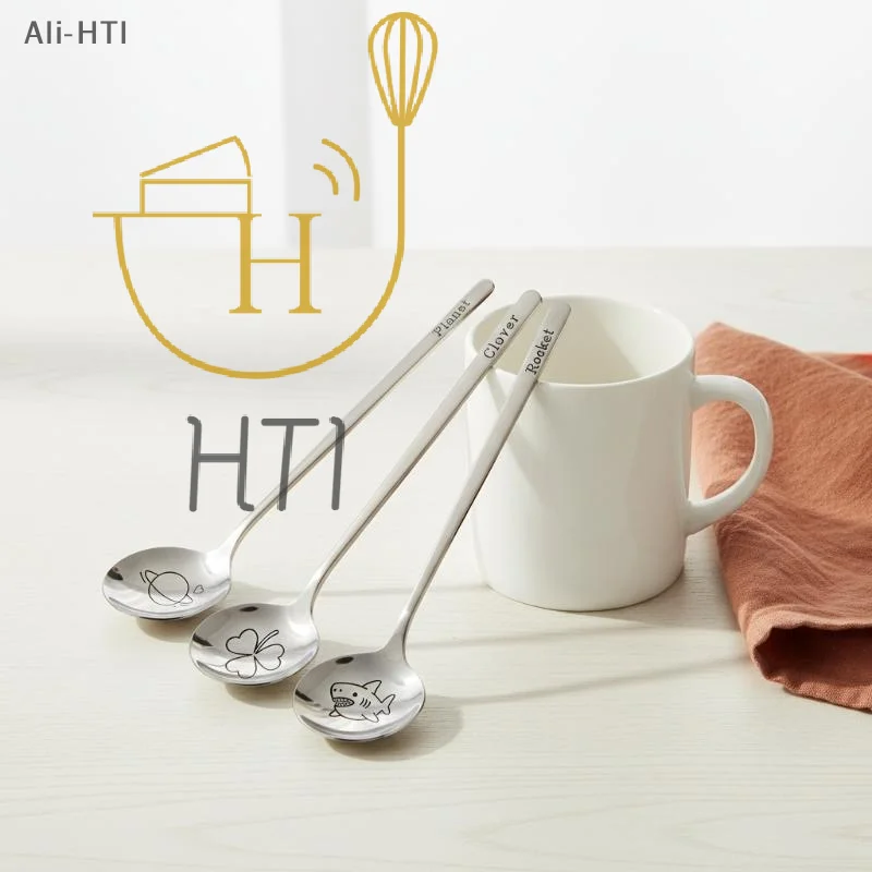 Cartoon 304 Stainless Steel Round Head Large Spoon Food Grade Flat Bottom Deep Soup Spoon Home Use Rice Spoon For Children