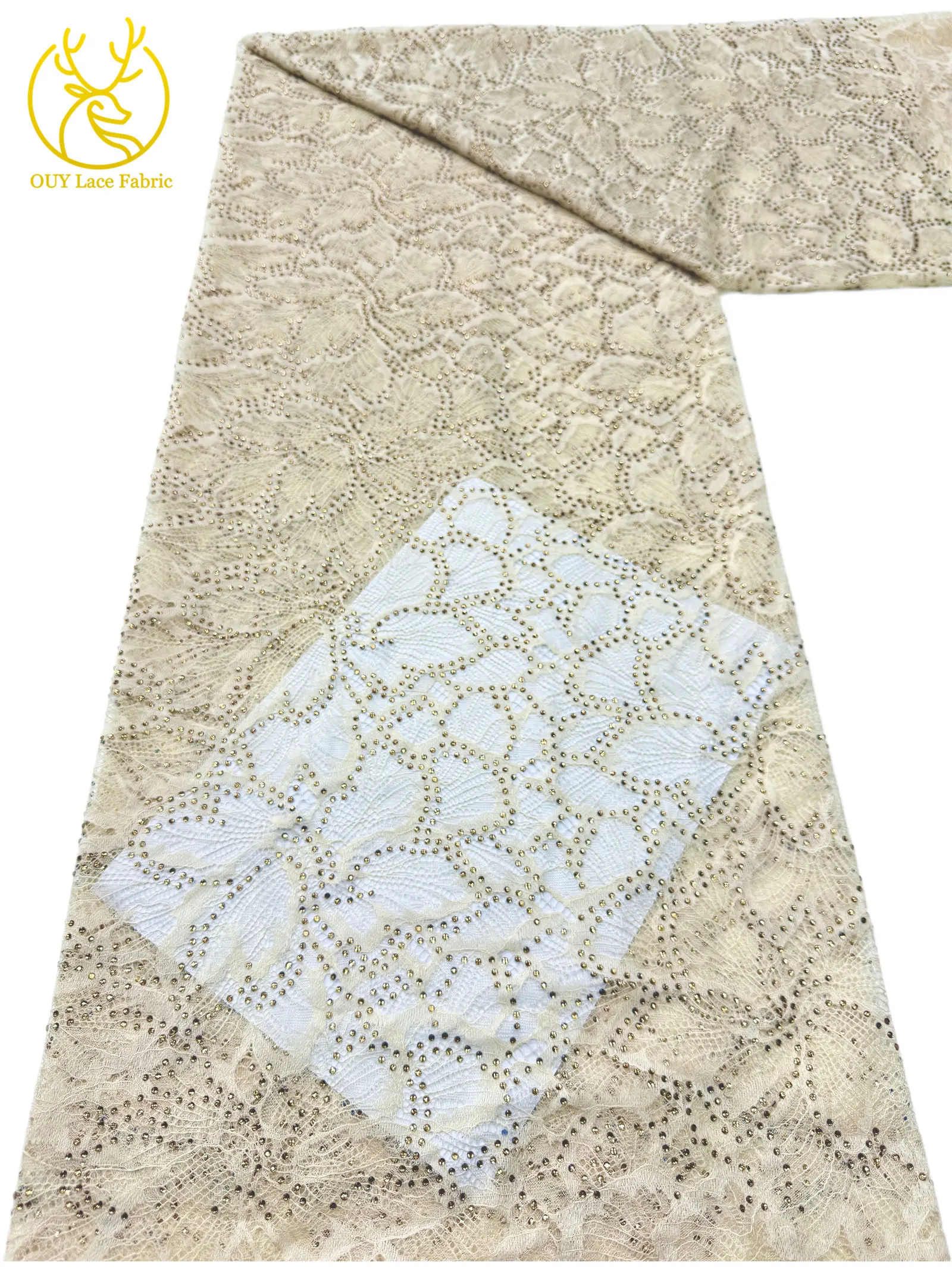 Nigerianischer Glasdiamant-Tüll-Spitzenstoff, französische Pailletten-Spitze, afrikanischer Spitzenstoff für Partykleid, Hochzeitskleid, 5 Yards – Detail 12