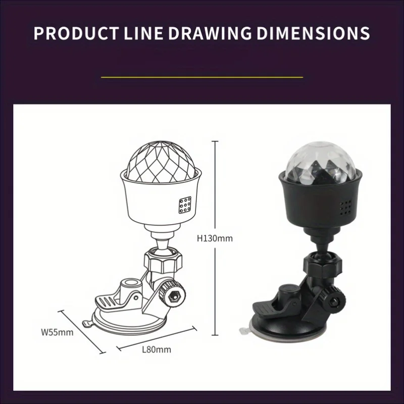 Projektor LED Gwiaździste Niebo Kula Dyskotekowa Lampka Nocna USB Automatycznie Obrotowa Aktywowana Dźwiękiem do Pokoju Dziecięcego Dekoracja na Przyjęcie Urodzinowe