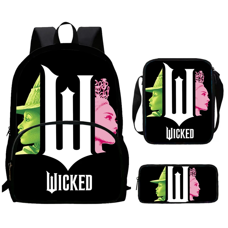 マジックバッドウィッチの3点セット 学生パッチポケットバッグ ショルダーバッグ ペンケースセット 男の子と女の子のバックパック 文具箱 クロス