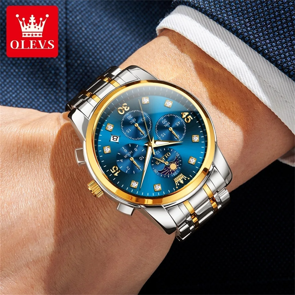OLEVS 3652 NEW Men's Watches Chronograph Date Stainless steel Luminous Waterproof Business Dress Quartz Watch for Men