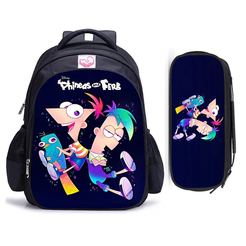 Imagem -03 - Disney Phineas e Ferb Mochilas Escolares Infantis Mochilas Ortopédicas para Meninos e Meninas Bolsas de Desenhos Animados de 16