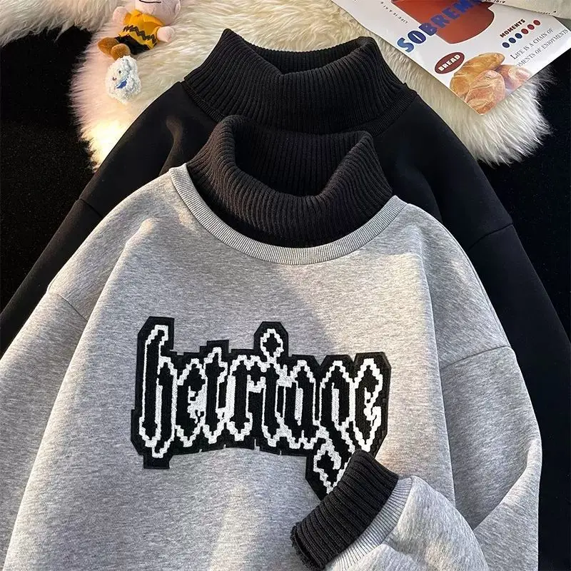 الياقة المدورة سترة الرجال الخريف والشتاء الصوف سميكة العلامة التجارية العصرية المتخصصة فضفاضة الراقية الشعور الدافئة داخل مع الملابس