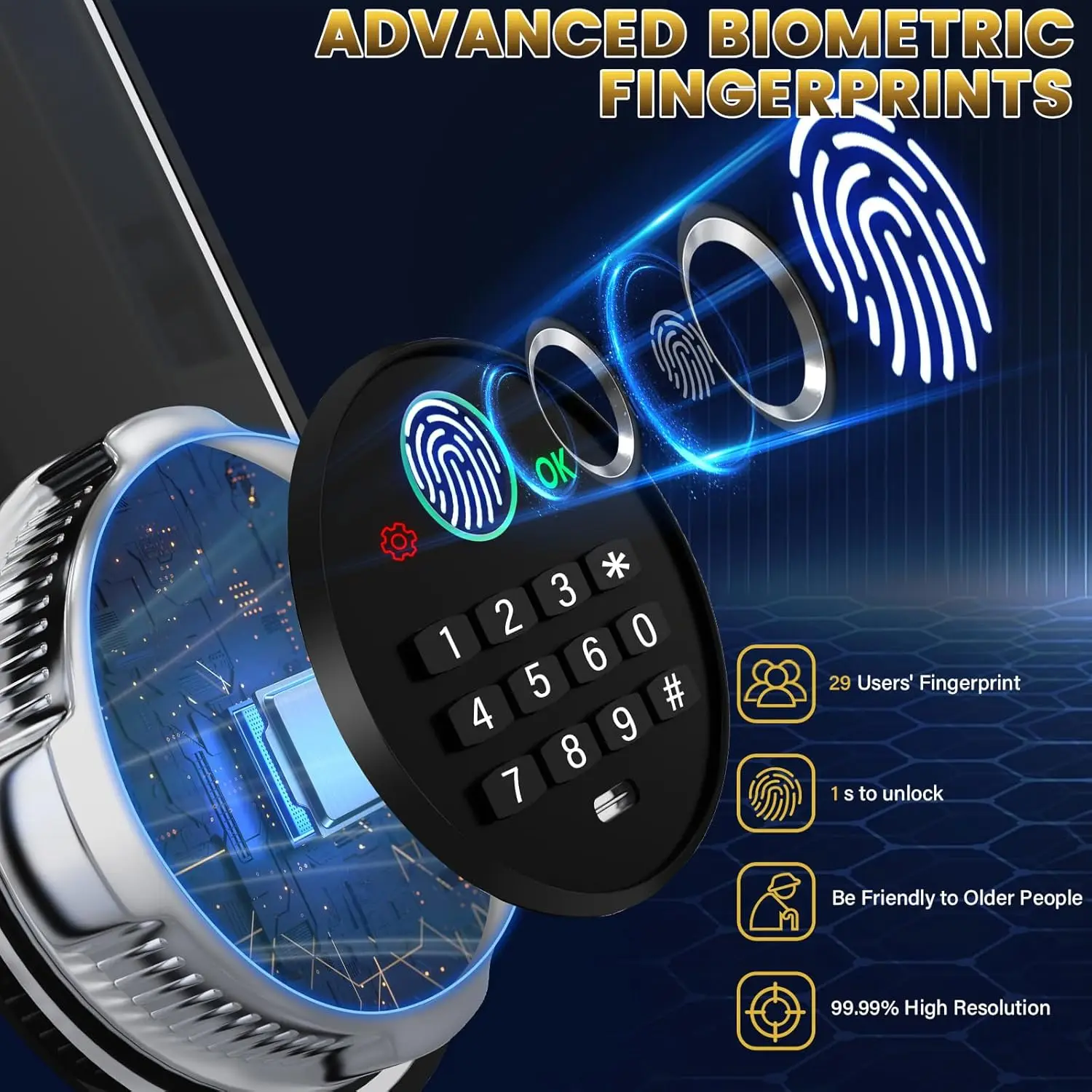 حقيبة مقاومة للماء، مقاومة للحريق، تخزين مستندات كبيرة آمنة للحريق، تنبيهات مزدوجة مضادة للسرقة، وضع كتم الصوت، أمان رقمي للأعمال