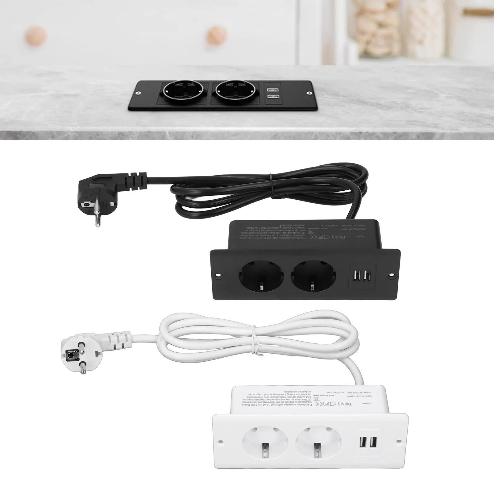 2 USB 2 AC 230-265V 10A Embedded Power Outlet Ports Recessed Desk Socket In Desk Power Hub with 1.5m Cable